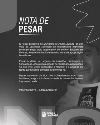 É com profundo pesar que nos despedimos de Eduardo da Verdura, homem de trabalho, dedic...